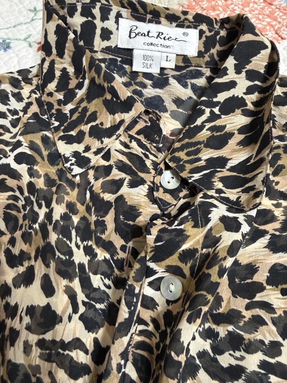 Beat Riece Collection Leopard-Print Silk Button-Up - Black & Tan - Picture 3 of 4